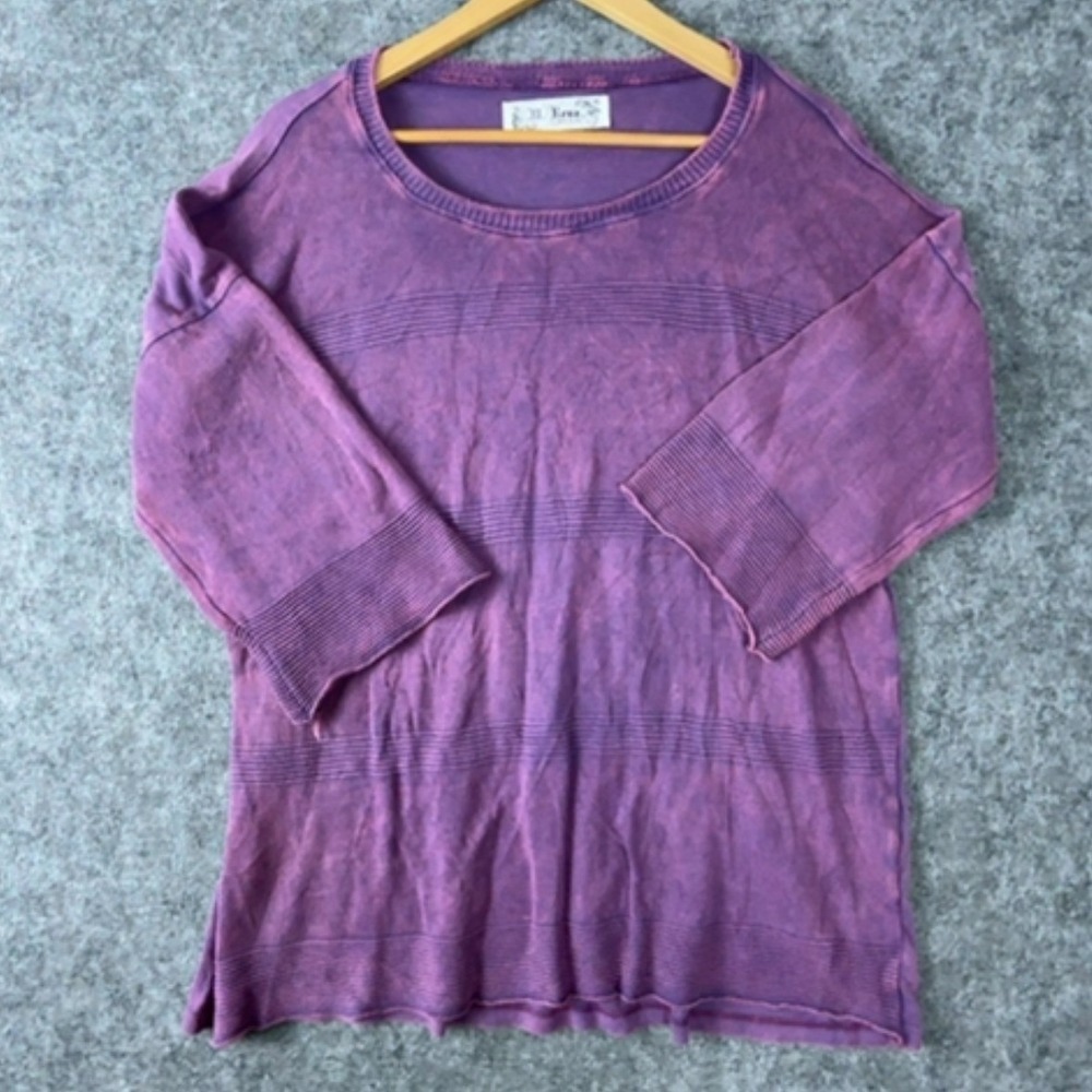 M. Rena Tunic Sweater Womens L Purple Mineral Wash Grunge Horizontal Knit